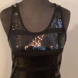 Holiday black sequin front mini dress